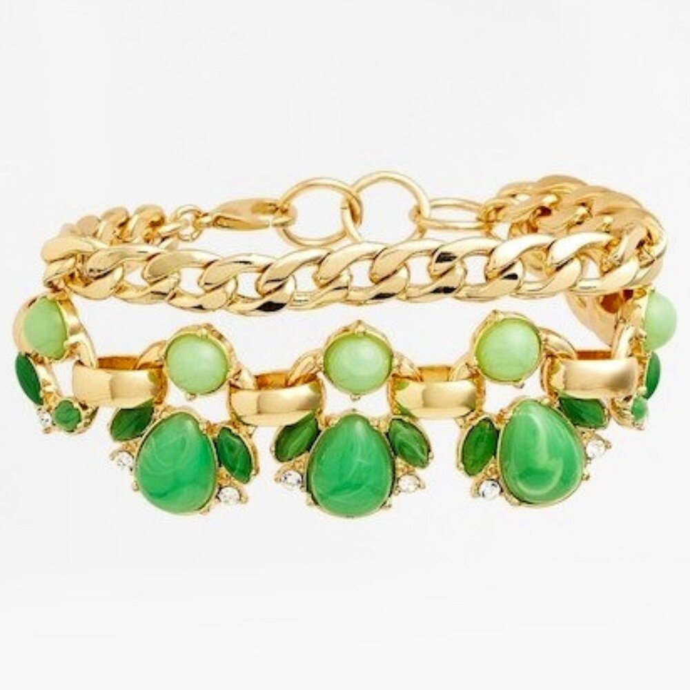 LEE By LEE ANGEL 12KT GP Mod/Contemporary Capri Gold Green Stone Chain Bracelet